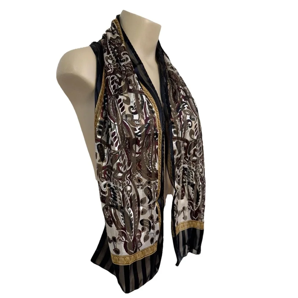 Scarf Burgundy Burnout Paisley‎ Stripe Black Shimmer Purse Scarf Gold
